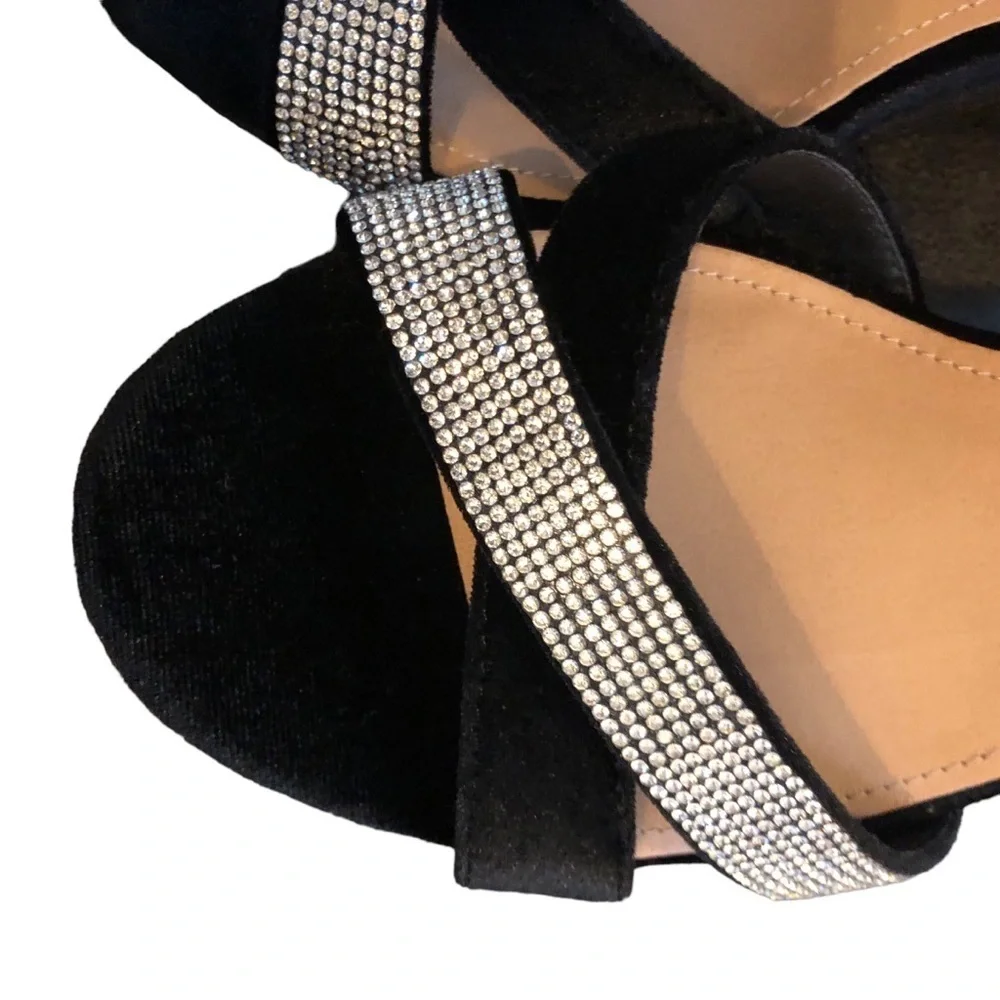 Torrid Rhinestone Demi Wedge Sandal Sz 9.5W Black Velvet Dressy Cocktail Party